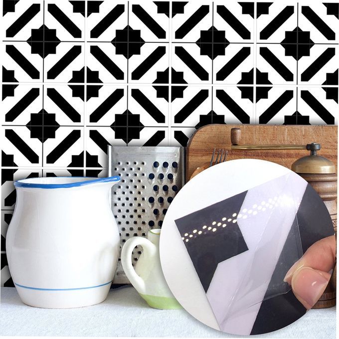 Black And White Monaco Style Tile Stickers Set Of Ten