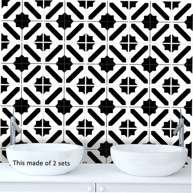 Black And White Monaco Style Tile Stickers Set Of Ten