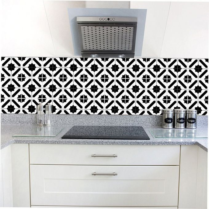 Black And White Monaco Style Tile Stickers Set Of Ten