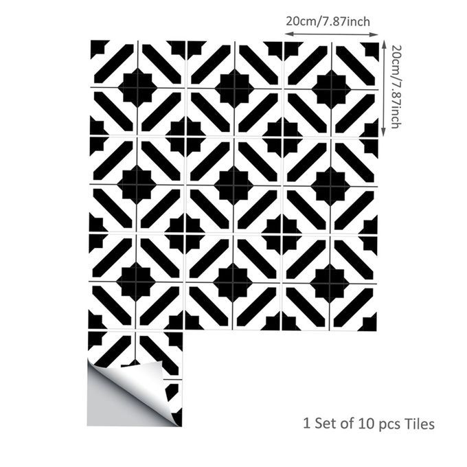 Black And White Monaco Style Tile Stickers Set Of Ten