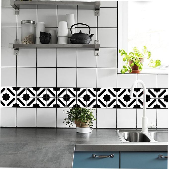 Black And White Monaco Style Tile Stickers Set Of Ten