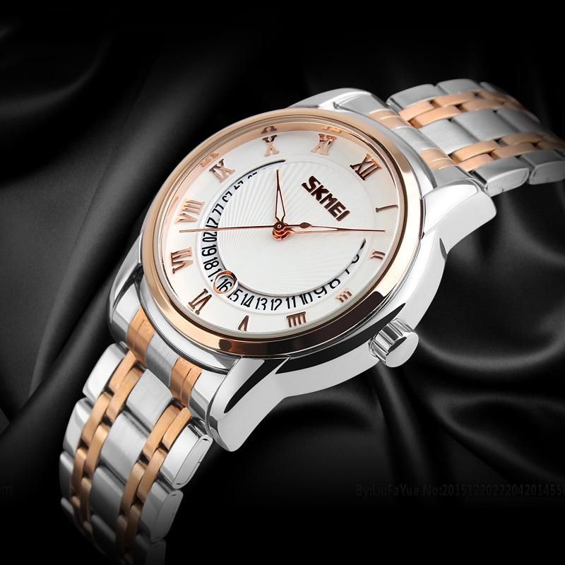 Stainless Steel Men Business Luxury Watch Men Famous Brand Quartz Watch Roman Numerals Male Wristwatch - Gold Black