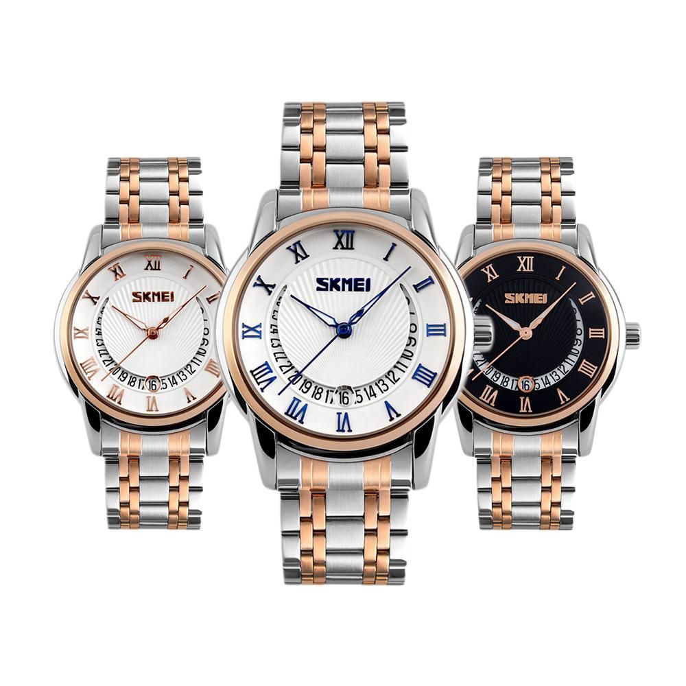Stainless Steel Men Business Luxury Watch Men Famous Brand Quartz Watch Roman Numerals Male Wristwatch - Gold Black