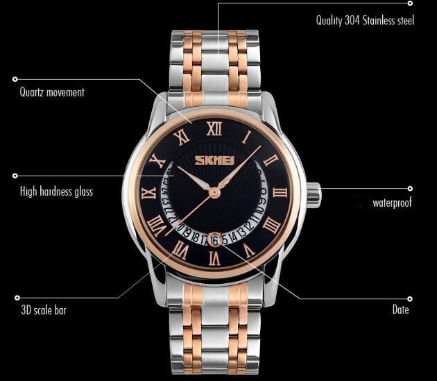 Stainless Steel Men Business Luxury Watch Men Famous Brand Quartz Watch Roman Numerals Male Wristwatch - Gold Black