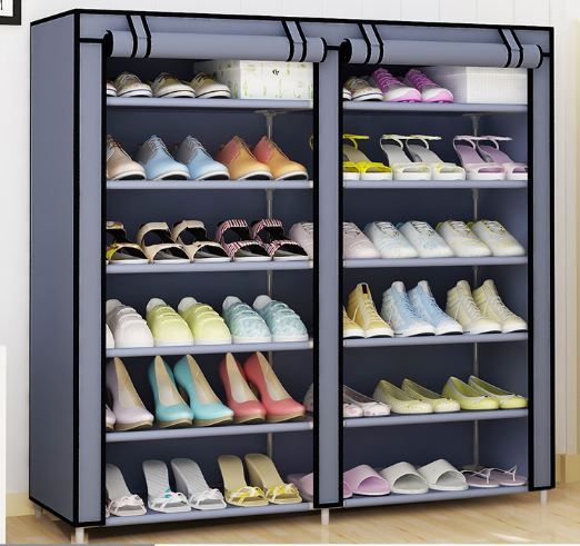 Dust Proof Shoe Rack - Double Sided 6 Tier (grey)