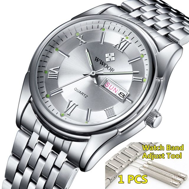Watch Men 2019 Luxury Brand Stainless Steel  Wristwatches Men Waterproof Sport Business Wrist Watch Men Relogio Masculino(#silver With Tool)