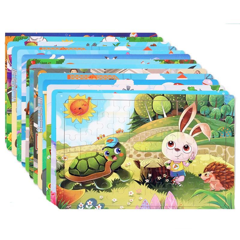 Wooden 60-piece Puzzle Children's Animal Cartoon Fairy Tale Flat Puzzle Baby Early Education Educational Building Block Toy