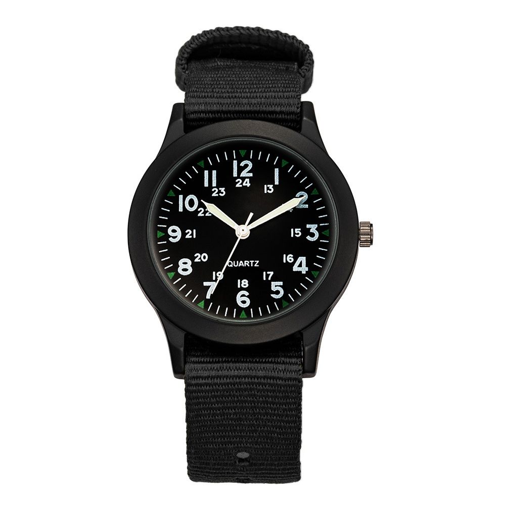 Fashion Men Round Dial Nylon Band Outdoor Sports-Black