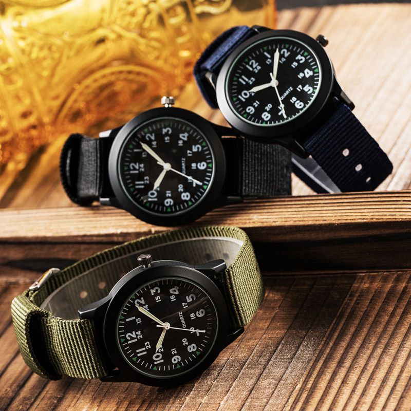Fashion Men Round Dial Nylon Band Outdoor Sports-Black