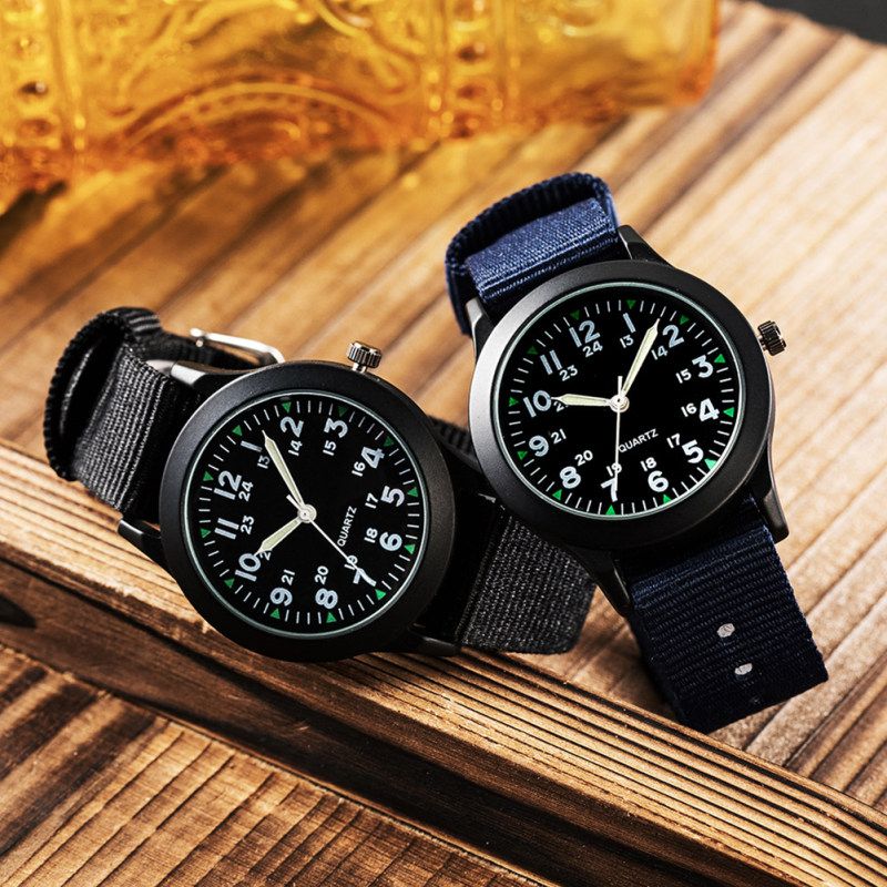 Fashion Men Round Dial Nylon Band Outdoor Sports-Black