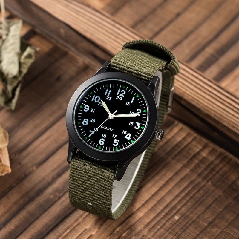 Fashion Men Round Dial Nylon Band Outdoor Sports-Black