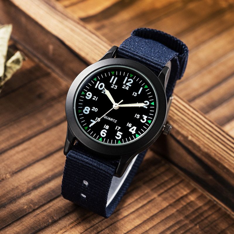 Fashion Men Round Dial Nylon Band Outdoor Sports-Black