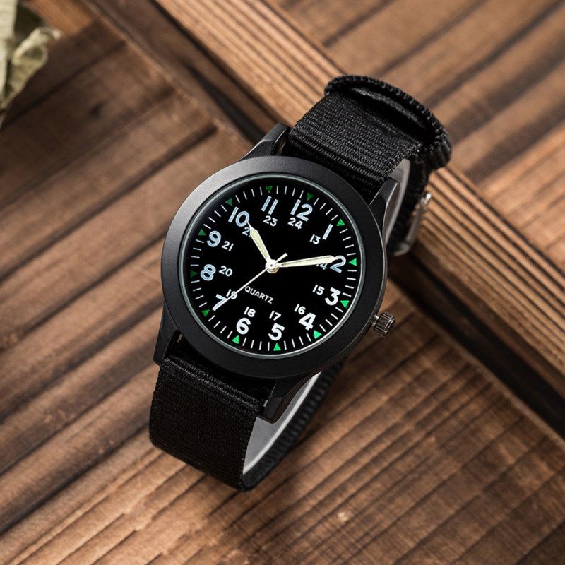 Fashion Men Round Dial Nylon Band Outdoor Sports-Black