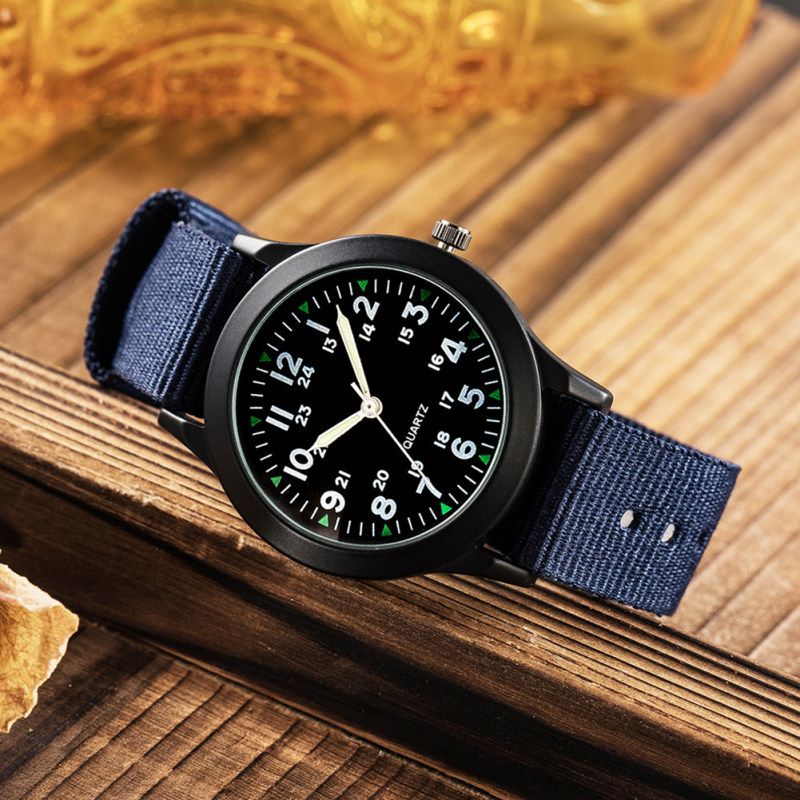 Fashion Men Round Dial Nylon Band Outdoor Sports-Black