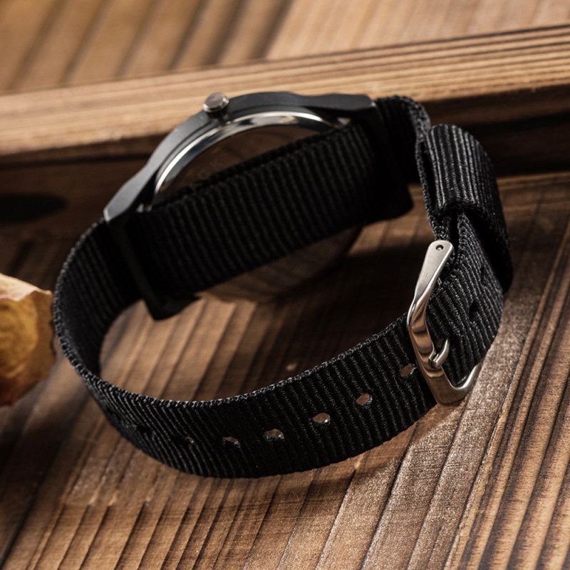 Fashion Men Round Dial Nylon Band Outdoor Sports-Black