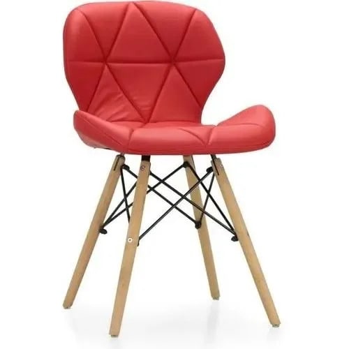 Leather Dining Chair With Wooden Leg - Red