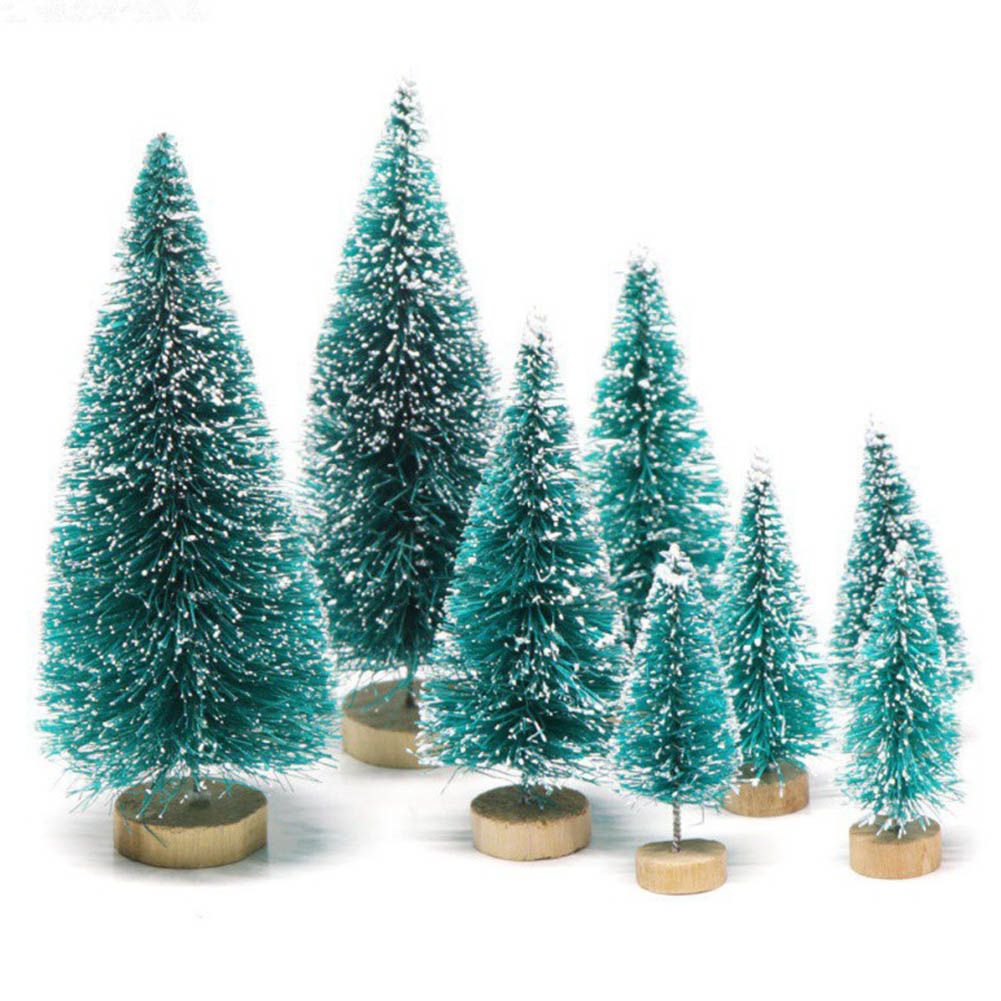 8Pcs Mini Christmas Trees Snowy Pine Xmas Party-Blue Green