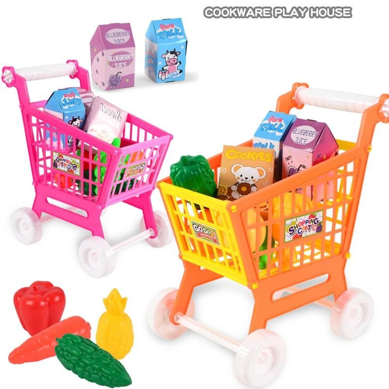 Children's Shopping Cart Toys Children's Educational Supermarket Cart 21 PCS Role Play Toys Red