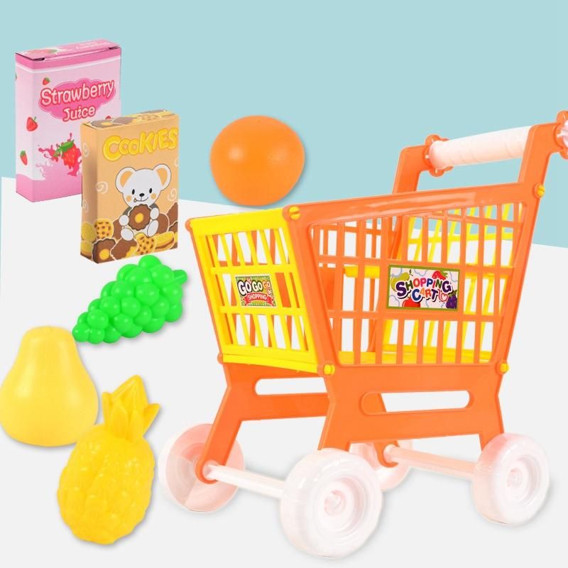 Children's Shopping Cart Toys Children's Educational Supermarket Cart 21 PCS Role Play Toys Red