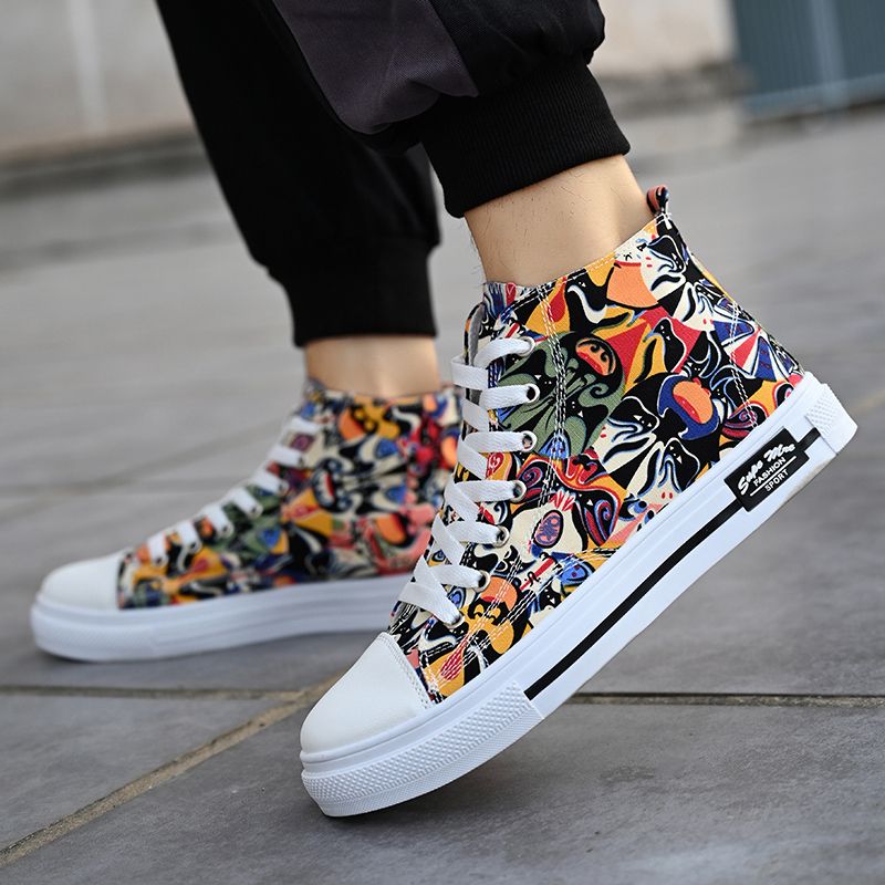 Men's Sneakers Slip On Canvas-White Orange