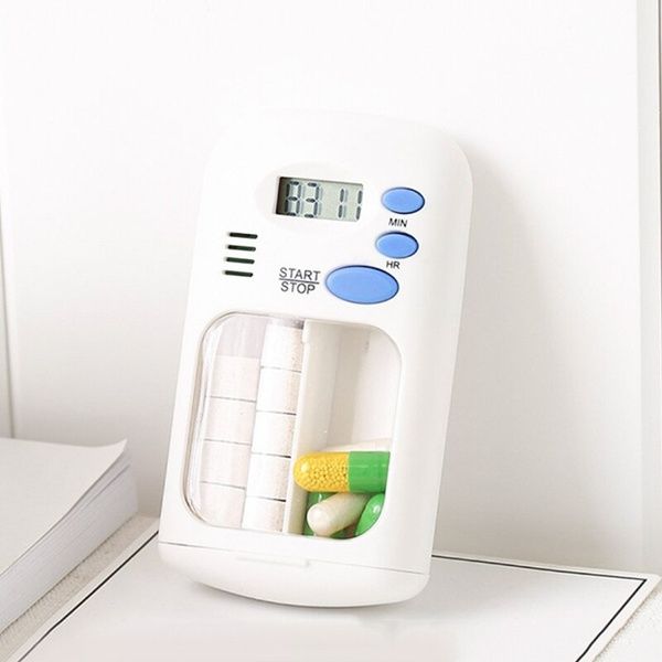 Portable Mini Smart Timing Reminder Pill Box Plastic Pill Storage Box, Size: 9x5x2.5cm(White)
