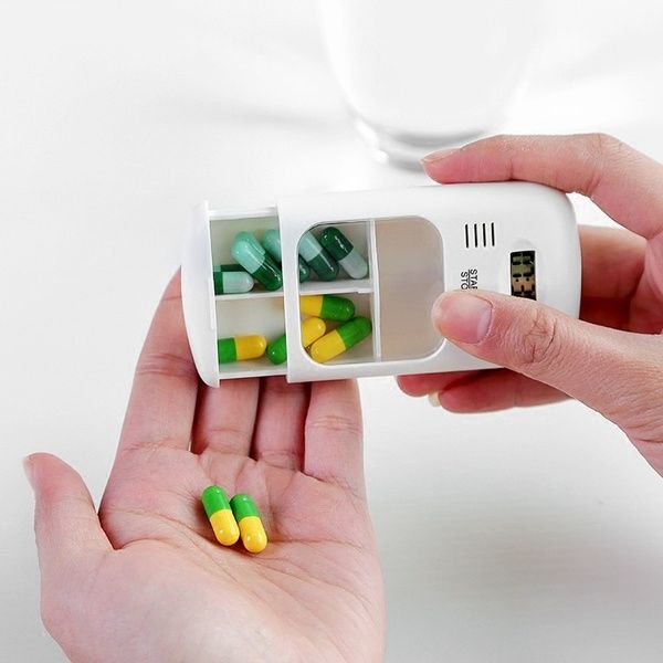 Portable Mini Smart Timing Reminder Pill Box Plastic Pill Storage Box, Size: 9x5x2.5cm(White)