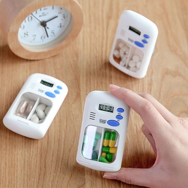 Portable Mini Smart Timing Reminder Pill Box Plastic Pill Storage Box, Size: 9x5x2.5cm(White)