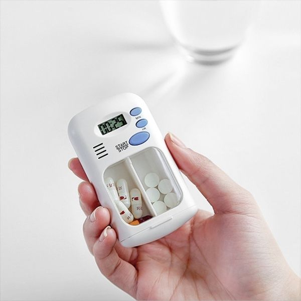 Portable Mini Smart Timing Reminder Pill Box Plastic Pill Storage Box, Size: 9x5x2.5cm(White)
