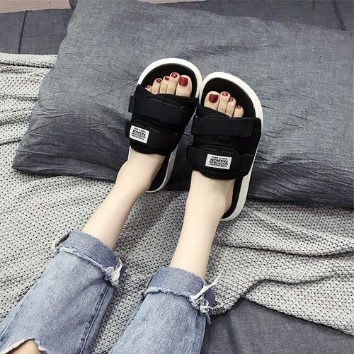Ladies FashionUnique Flat Sandals Casual Slippers-Black
