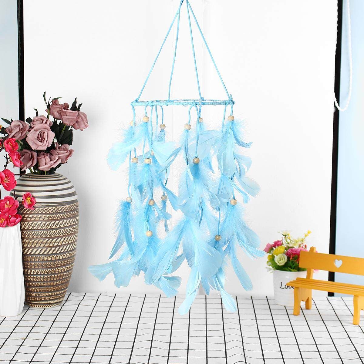 Handmade Dream Catcher LED Light Feathers Room Hanging Craft Home Decor 2 Colors Blue Without Light