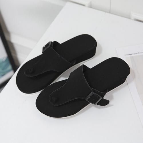 Plus Size 35-43 Women's Fashion Platform Slippers Indoor Outdoor Flip-flops Beach Sandals-Black