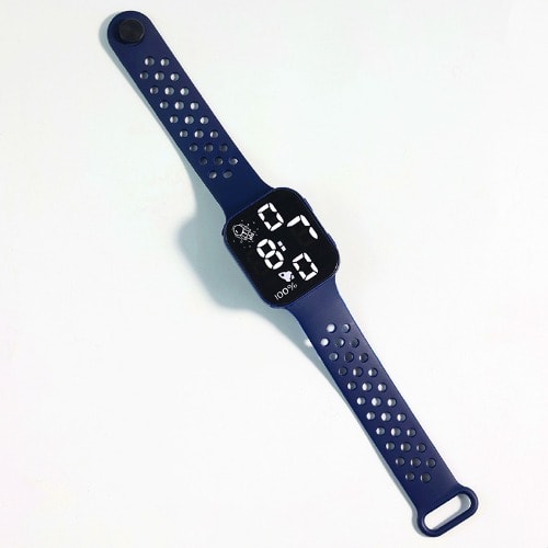 Square Face Hollow Strap Unisex LED Watch- Navy Blue