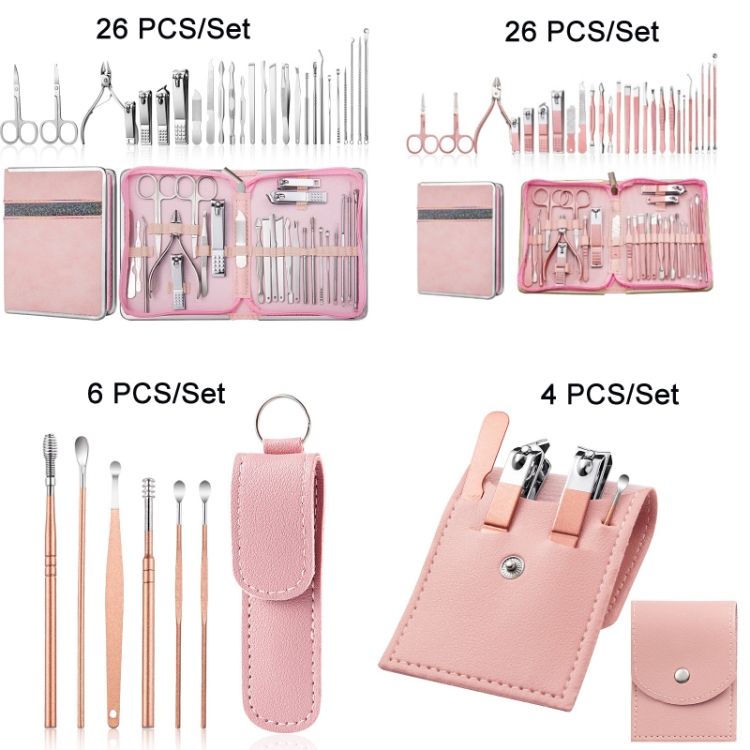 Nail Clipper Set Eyebrow Trimmer, Color: 4 PCS/Set (Pink)