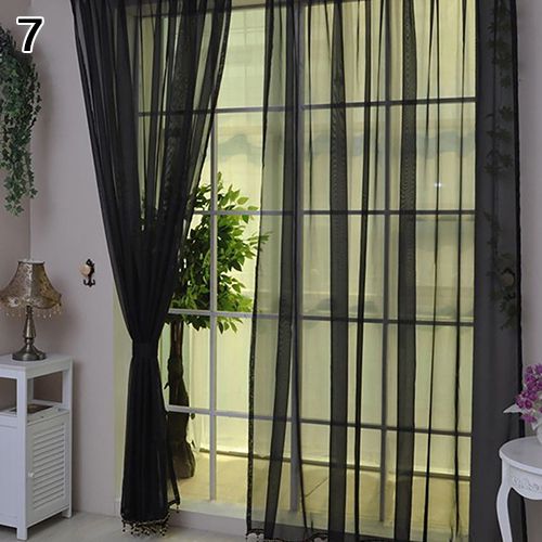 Lightweight Gauzy Valances Door Window Curtain Drape-Black