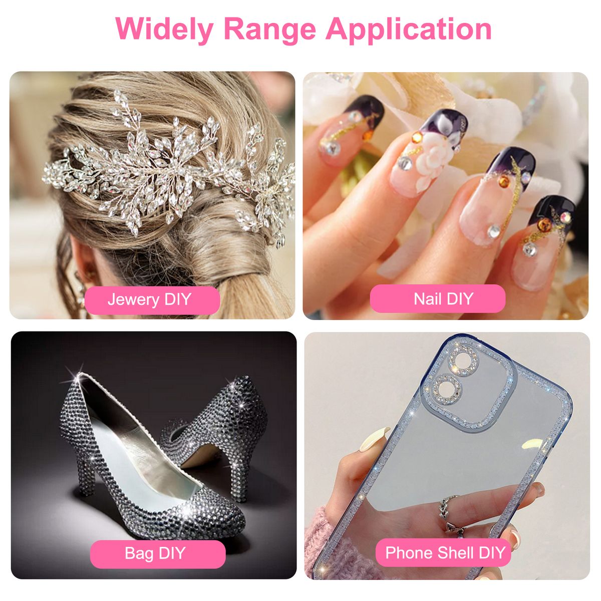1800 Pcs Nail Arts Rhinestone Kit Crystal Decoration Gems 6 Sizes (1.6-4 Mm) Round Iridescent Glass