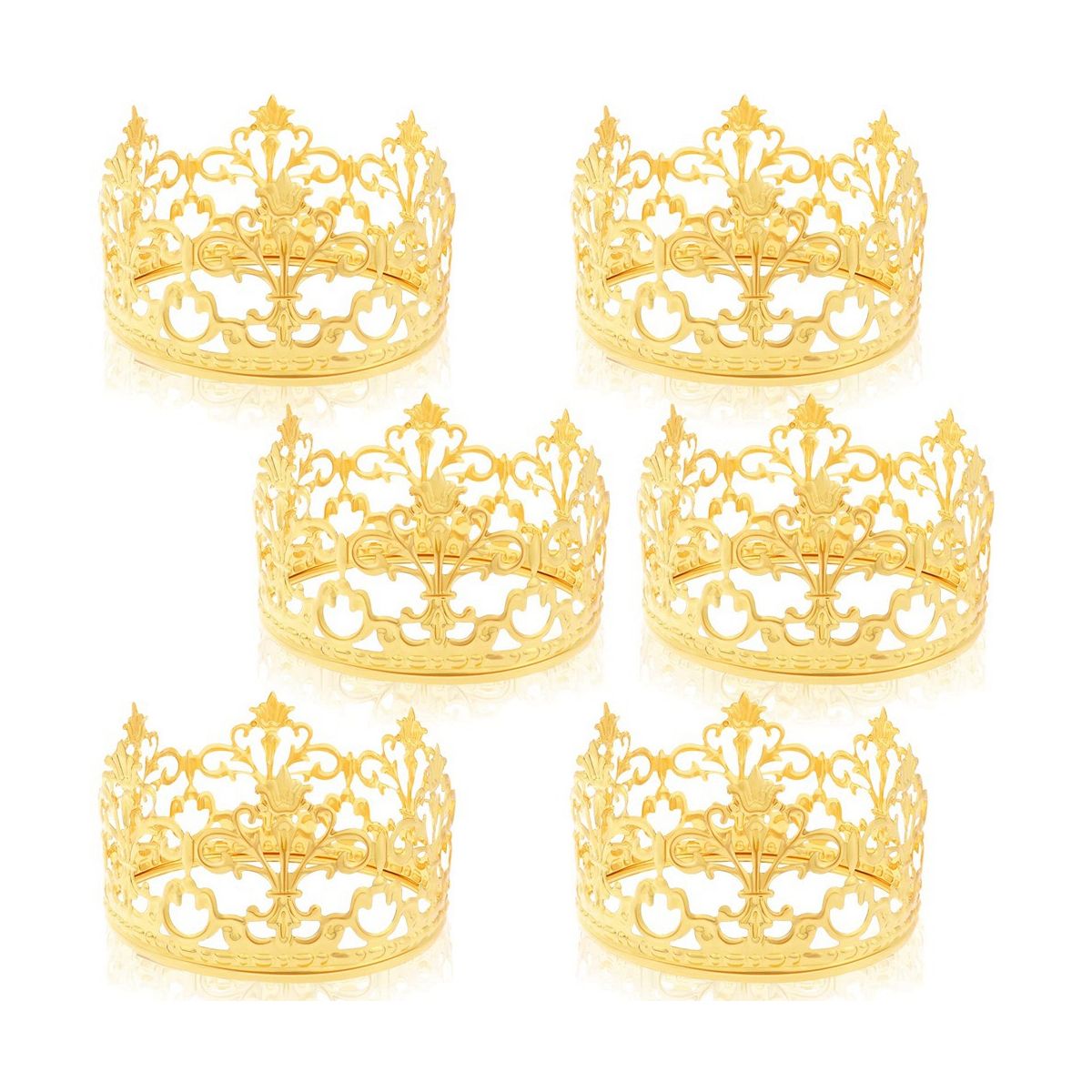 6Pcs Gold Mini Crown Cake Topper Prince Princess Small