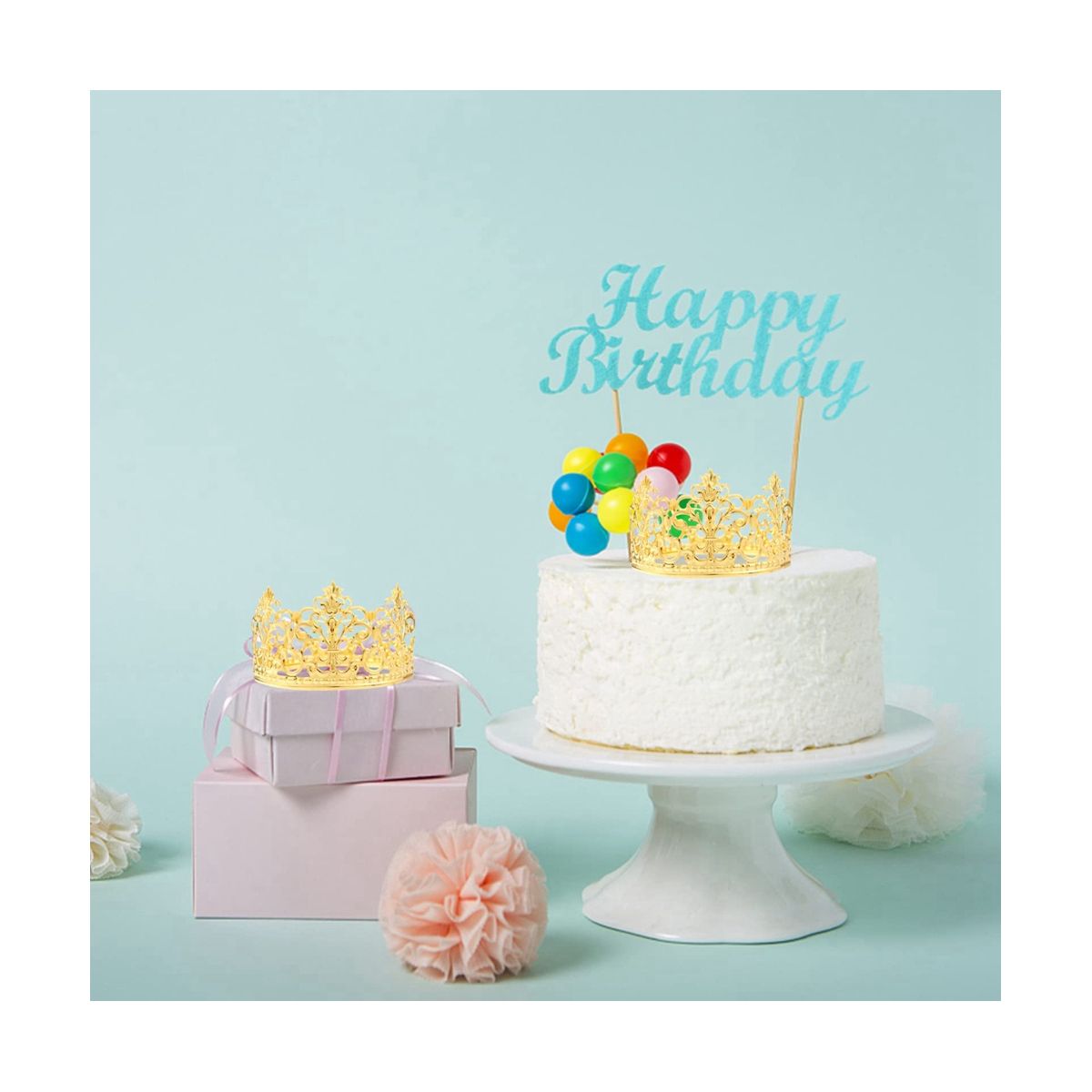 6Pcs Gold Mini Crown Cake Topper Prince Princess Small