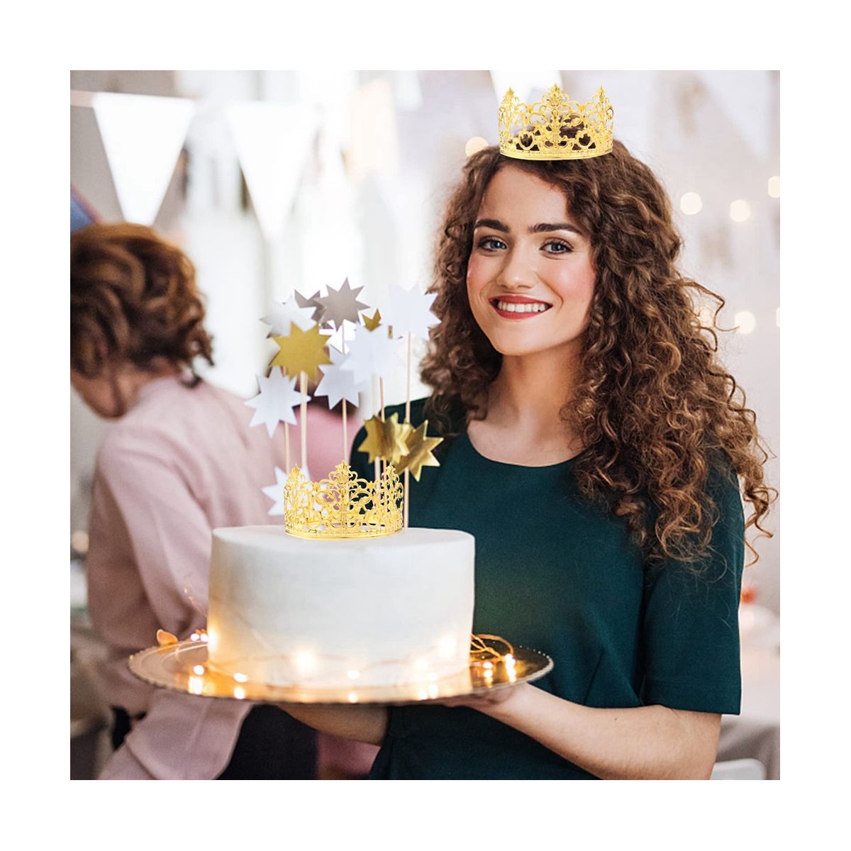 6Pcs Gold Mini Crown Cake Topper Prince Princess Small