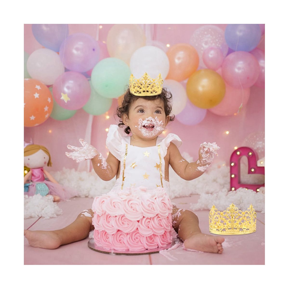 6Pcs Gold Mini Crown Cake Topper Prince Princess Small