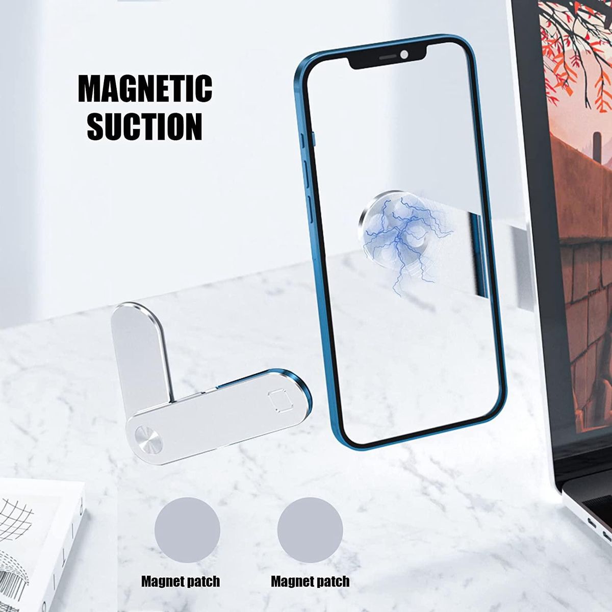 Magnetic Laptop Phone Holder, Adjustable Laptop Cell Phone