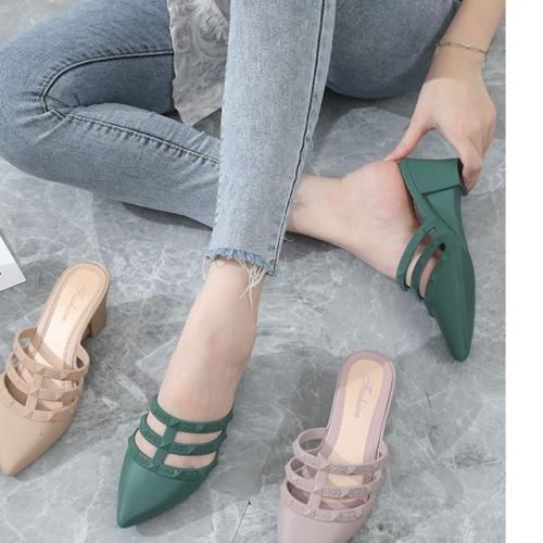Ladies High Heel Shoes Wedge Sandals Slippers Thick Heel Pointed Soft Bottom