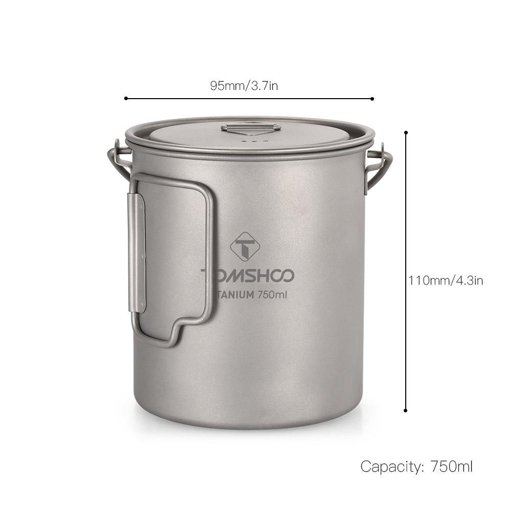 TOMSHOO Ultralight 750ml Titanium Pot Portable Titanium Water Mug Cup with Lid and Foldable Handle Outdoor Camping Cooking Picnic