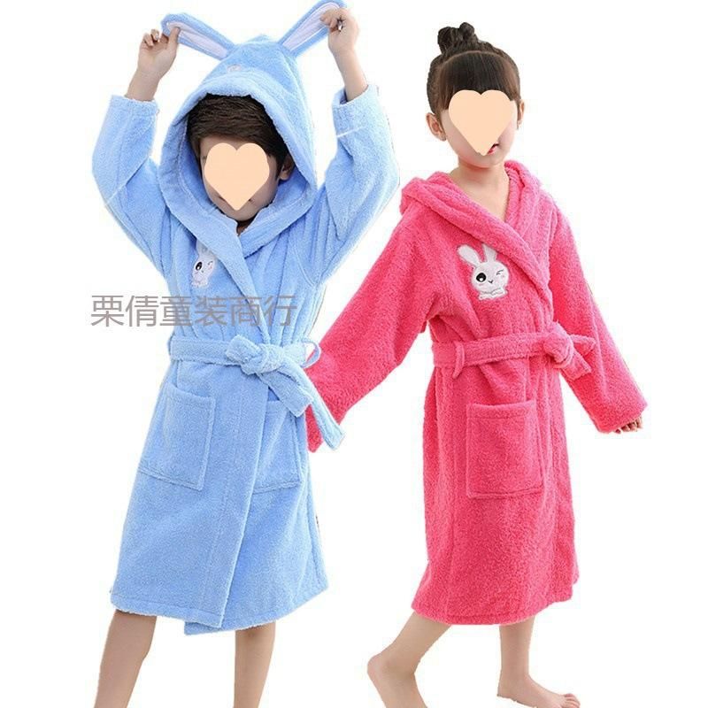 Super Thick Children's Bathrobes Towel Material Combed Cotton Baby Bathrobe Swimming Bath Absorbent Cartoon Hooded