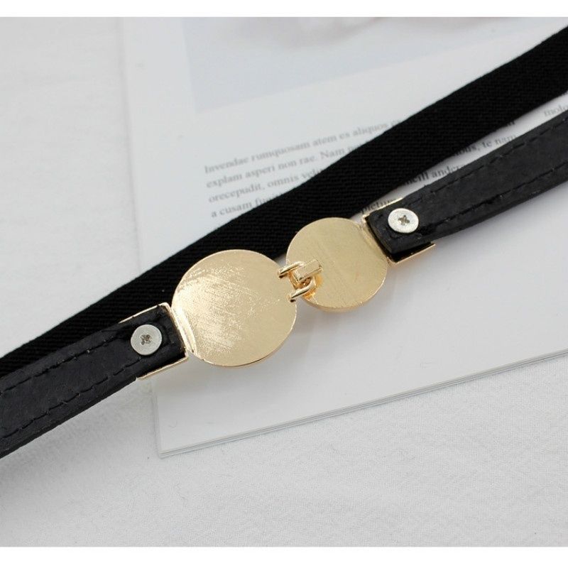 Creative Pearl Buckle Belt PU Leather Dress Skirt Waist Elastic Thin Women Belts Ladies Waistband(#Black)