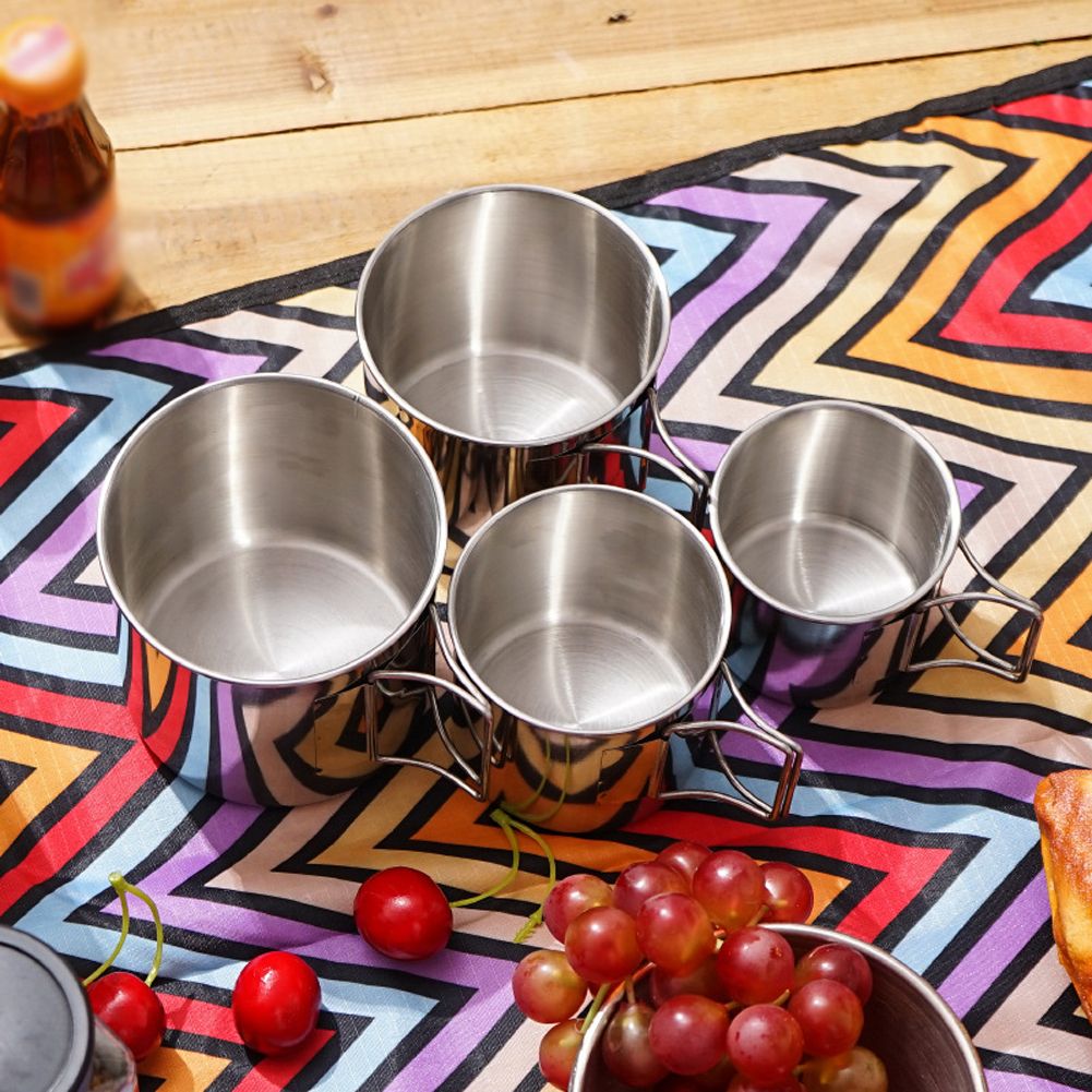 4PCS 304 Stainless Steel Outdoor Camping Cup Set Portable