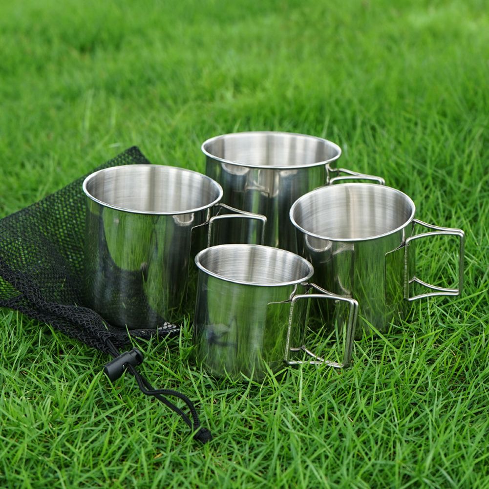 4PCS 304 Stainless Steel Outdoor Camping Cup Set Portable