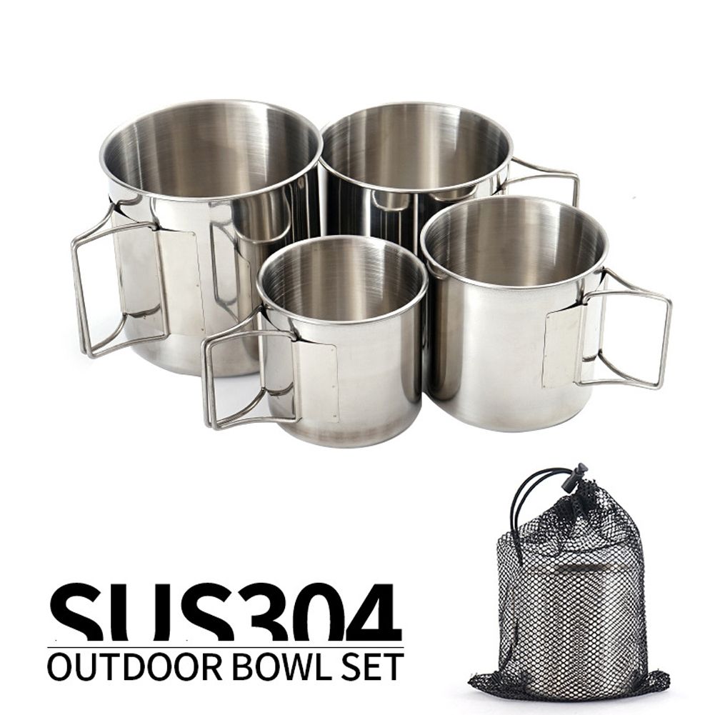 4PCS 304 Stainless Steel Outdoor Camping Cup Set Portable