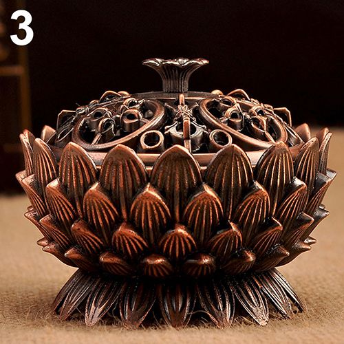 Lotus Shape Zinc-copper Alloy Incense Burner Mini Sandalwood Censer Home Decor-Red