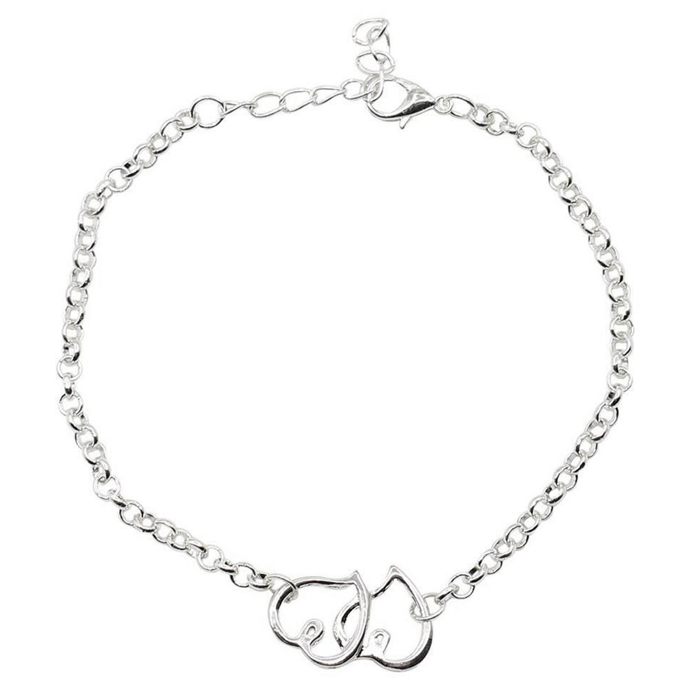Women Double Heart Charm Anklet Bracelet Barefoot Sandal