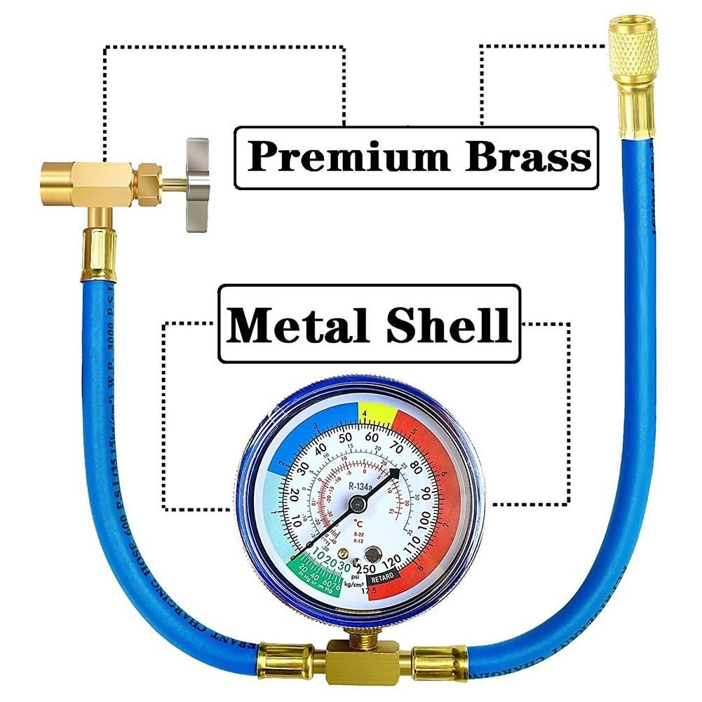 R134A Refrigerator Freon Recharge Hose Kit R134A AC Refrigerant Charging Hose Gauge Piercing Valve Hose Refrigerant